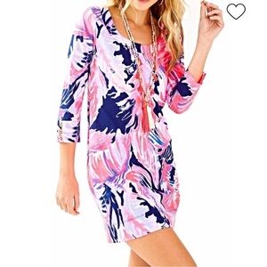 NWOT Lilly Pulitzer Merritt 3/4 sleeve T shirt dress true blue paradise pink XS